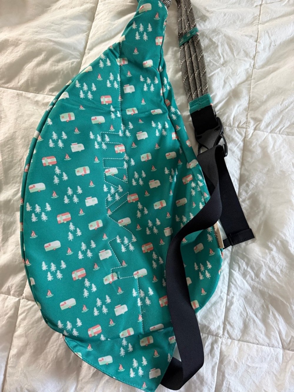 Kavu Teal Camper Print Rope Sling Pack - Picture 3 of 3